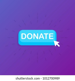 Cool vector 'Donate' support button with cursor in flat design. Vector illustration.
