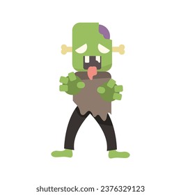 Cool vector flat character design on zombie. Hallowenn concept. flat design vector. Green zombie.