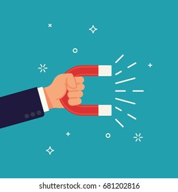 Cool vector flat design element on abstract businessman hand holding magnet
