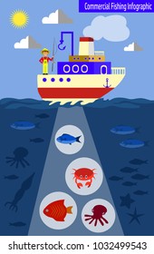 Cool vector flat design fishing boat with crew