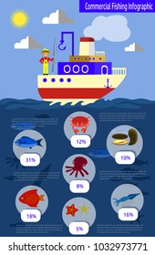 Cool vector flat design fishing boat with crew