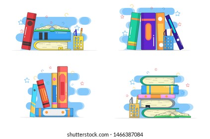 Cool vector flat design illustration of books . Knowledge, learning and education concept design, book collection with flat design illustration, eps 10 vector