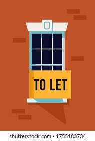 Cool vector flat design illustration on real estate apartment renting market with abstract window with 'To Let' sight on it