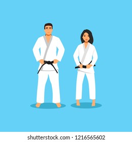 Cool vector flat design on karate boy and girl characters | Martial arts | Karate class students in action