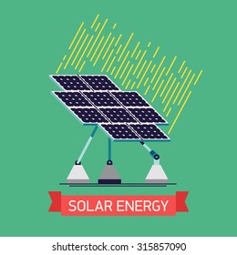 Cool vector flat design solar power source panel web icon | Trendy industrial solar energy panel construction technology illustration. Ideal for ecology, energy and power resources infographics