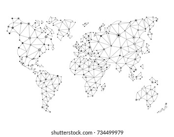 Cool Vector Flat Line Abstract World Map, Polygonal Style