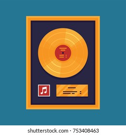 Cool vector gold music award. Flat design gold record item