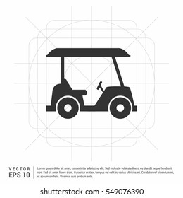 Cool Vector Golf Car With Golf Club Bag. Country Club, Golf Course Resort Transport Element In Trendy Flat Design, Side View, Isolated. Recreation Electric Small Vehicle Golf Car Web Icon

