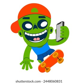 Cool vector hipster man character with beard and takeaway coffee riding longboard skateboard. Confident adult man wearing sunglasses carrying coffee paper cup rides skateboard. Urban citizen character