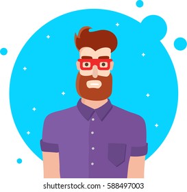 Cool vector hipster man character with beard and glasses. Confident adult man wearing sunglasses. Urban citizen character
