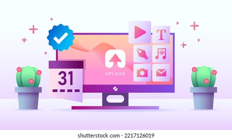 cool vector illustration computer with interactive and modern look, application logo on computer. computer display vector