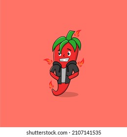 cool vector illustration of red chili characters and wearing clothes