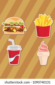 Cool Vector illustration of various popular fast food in simple flat design
