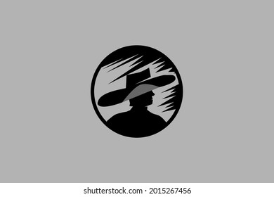 Cool vector logo element with Cowboy man illustration in circle