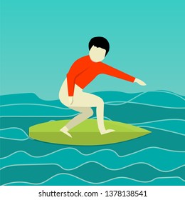 Cool vector a man on surfboard. Surfer enjoying summer vector illustration
