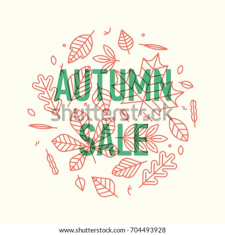 Cool vector minimalistic linear 'Autumn Sale' design element with contour leaves round composition and sample title. Ideal for offer banners, flyers or posters