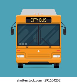 Cool vector modern flat design public transport vehicle city transit shorter distance bus, front view, isolated