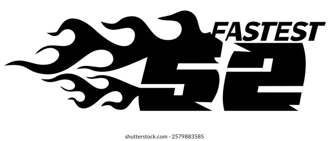 Cool Vector number 52 black and fire illustration, racing design.
