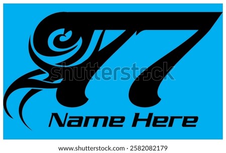 Cool vector number and tribal 77, simple racing 3d number design, turquoise green background.