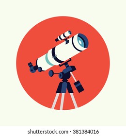 Cool vector optical telescope round circle icon. Science astronomy instrument for night sky observation 