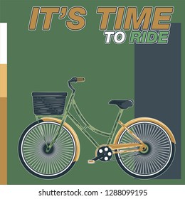 Cool vector poster or banner template on city bike hire rental tours for tourists and city visitors. Travel and tourism concept background