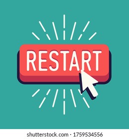 Cool Vector Restart Button With Cursor In Flat Design. Ideal For Social Media Content Updates