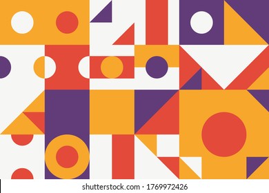 Cool vector retro minimalist geometric background in limited color palette. Modular primitive shapes pattern texture