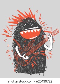 Cool vector rock star monster sketch character.