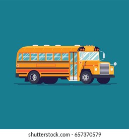 Cool vector school bus in trendy flat design, isolated. Typical american bus for carrying students to and from school and home