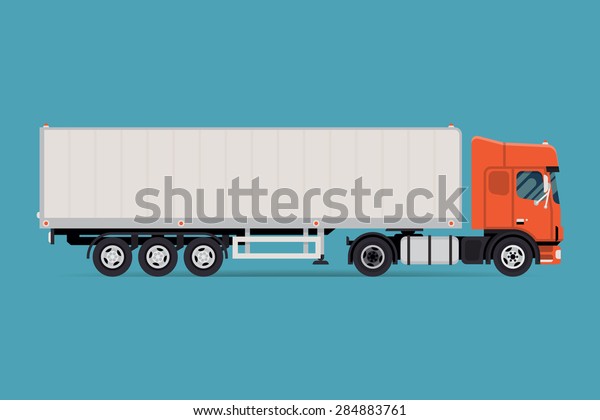 Cool vector\
semi-trailer european flat nose truck towing engine transport web\
icon or design element, side view, isolated | Road freight\
transportation illustration\
