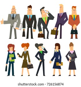 Cool vector set of business characters. Large diverse group of office workers standing smiling. vector illustration.