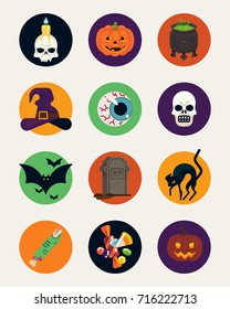 Cool vector set of Happy Halloween flat design icons and symbols