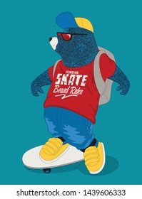 Cool vector skater bear. Animal illustration. T shirt graphic