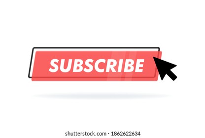 Cool vector subscribe button with cursor in flat design. Ideal for video streaming website banners, blogs, content updates and news feed.