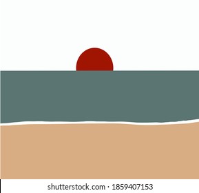 Cool vector summer vacation exotic travel destination background.   Geometric shapes, template design, modern minimal wall art, terracotta color elements. For flyer, poster, magazine or brochure. 