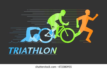 Cool vector symbol for triathlon. Stylish logo for triathlon on black background.