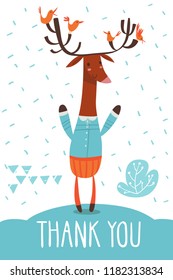 Cool vector thank you  flat style  card with a Deer. Great for your design ideas, cards, posters and kids room decoration. 