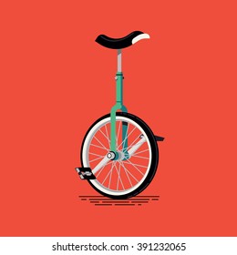 Cool vector unicycle illustration. Circus, performer or hobby pedal drive one wheel transport vehicle