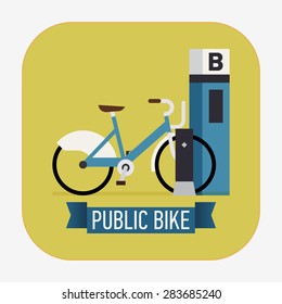 Cool Vector Web Icon On City Bicycle Sharing System With Flat Design Bicycle On Docking Station