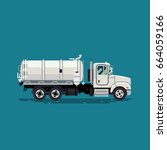 Cool vector white sewage truck. Vacuum tank truck. Residential and commercial liquid waste collection and transportation
