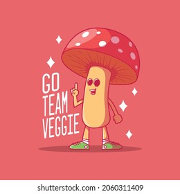 Cool veggie mushroom character vector illustration. Health, food, lifestyle design concept.