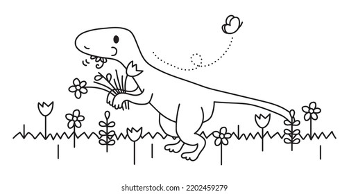 Cool velociraptor dinosaur eating flowers vector illustration