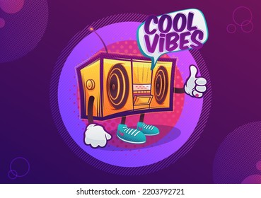 Cool vibes boombox. Hip Hop Funky Musik. Graffiti-Charakter. Kreative Vektorgrafik. Vektorbanner.