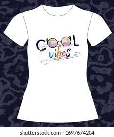 Cool vibes,  slogan lovely graphic design and cute flowers graphic design print for tee and t shirt and fabric