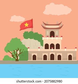 cool vietnam temple and flag