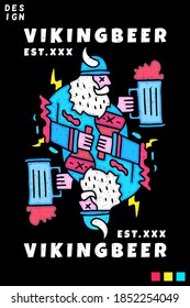 Cool viking holding glass of beer in hype style. illustration for t shirt, poster, logo, sticker, or apparel merchandise.