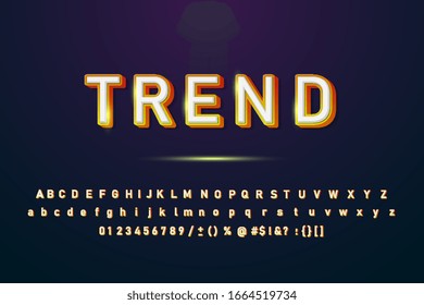 "Cool" vintage 3D sans- serif condensed alphabet with rich colors. Printing house. vector illustration with letters and numbers on a dark background.