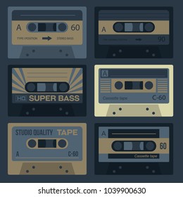 Cool vintage audio cassettes, retro technology set.