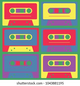 Cool vintage audio cassettes, retro technology set.