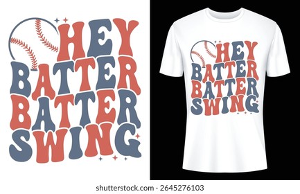 Design de tês de beisebol vintage legal com tipografia Hey Batter Batter Swing e um gráfico de beisebol. Perfeito para fãs de esportes.